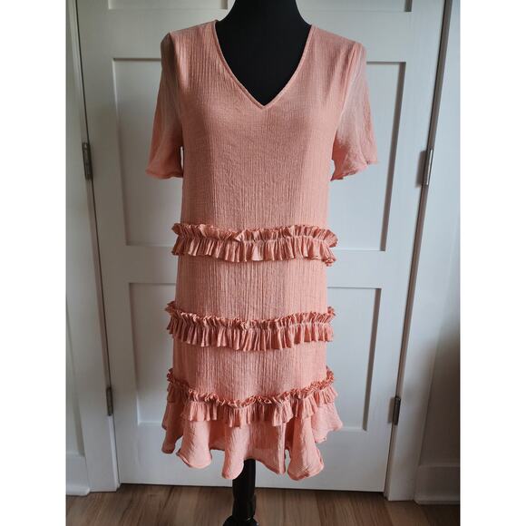 Pink Lily Ruffled Gauze Peach Mini Dress Womens Size Med - Picture 1 of 8